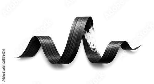 Elegant black ribbon, painted texture, floating on white, wavy design