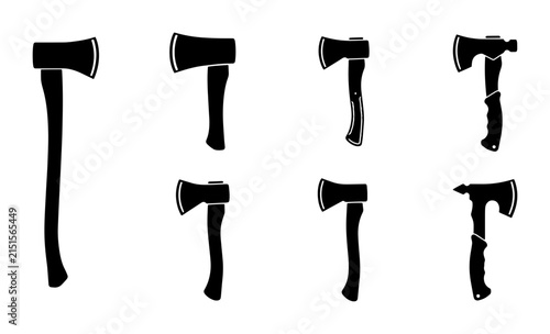 Foto 70 Vector Axe Silhouettes Collection, Wood Chopping Tools Set, Lumberjack Equipm