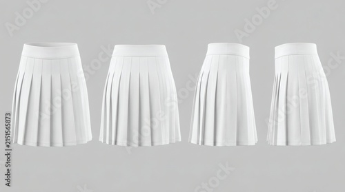 Women's White Pleated Tennis Skirt Four Views Front Back Right Side Left Side Lightweight Fabric Gray

