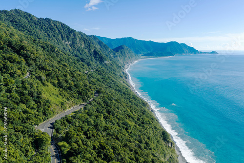 Aerial view of Suhua Highway and coastline in Taiwan