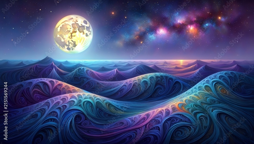 Obraz premium Surreal Cosmic Ocean Under a Luminous Moon