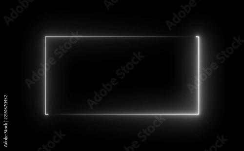 white laser effect neon glowing frame background repetitive motion animation and flashing bright neon light effect isolated on black 4k graphic animation video.