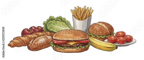 Burger Fries Croissant Transparent Background