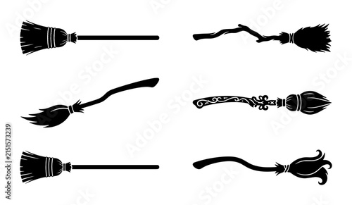 Foto 70 Witch Brooms Vector Set, Magical Cleaning Tools, Halloween Icons, Fantasy Obj
