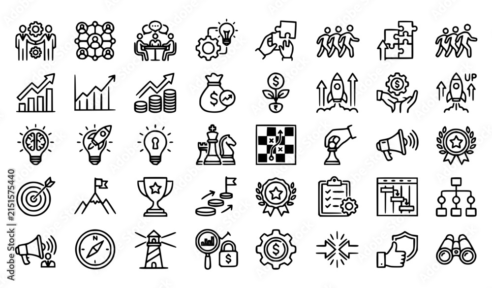 Fototapeta premium Business Growth Innovation Success Teamwork Vector Icon Collection