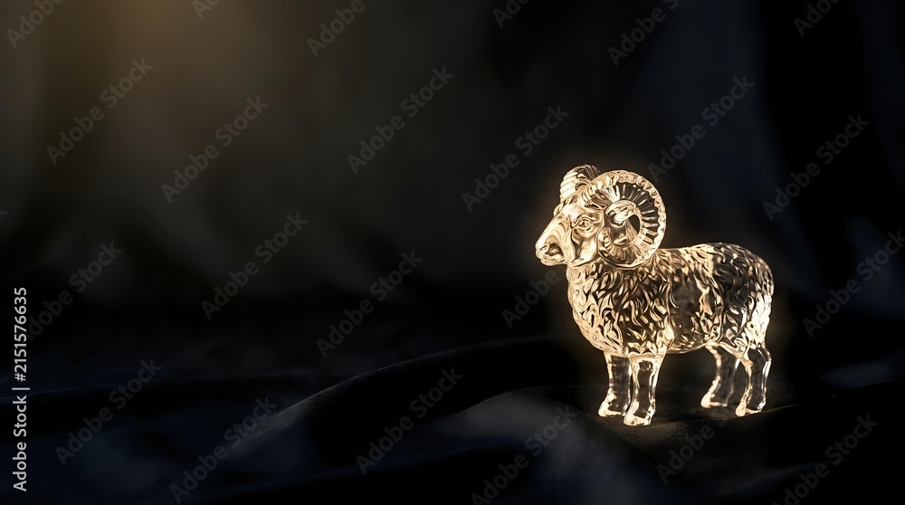 Fototapeta premium Glowing golden llama figurine with intricate filigree pattern standing on dark fabric background, suitable for luxury product photography and festive designs.