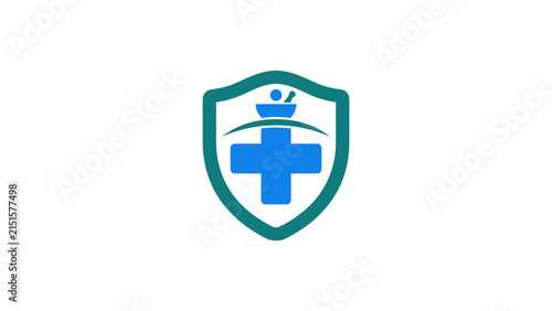 Medical Shield Protection Icon With Pharmacy Mortar And Pestle