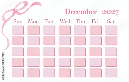 Template Calendar December 2027 blank date for Monthly Planner 