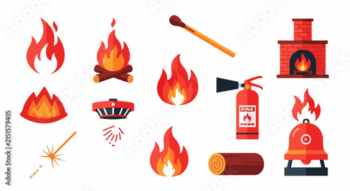 Colorful Fire Safety and Prevention Illustration Set