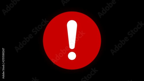 Red warning exclamation symbol heart beating animation with glowing alert effect on black background for safety and notification concept