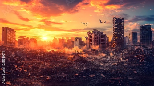 Post-Apocalyptic Cityscape at Sunset