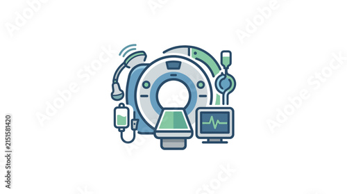 Medical diagnostics equipment features a scanner and monitoring system for health assessments.