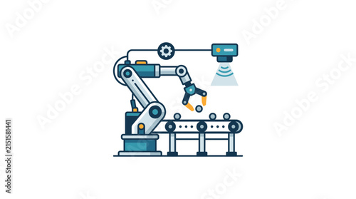 Robotic arm operates on an assembly line to automate industrial manufacturing processes.