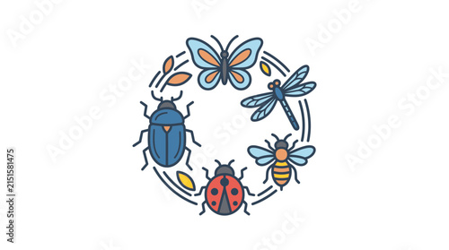 Insects arranged in a circle represent the diverse species found within the natural world.
