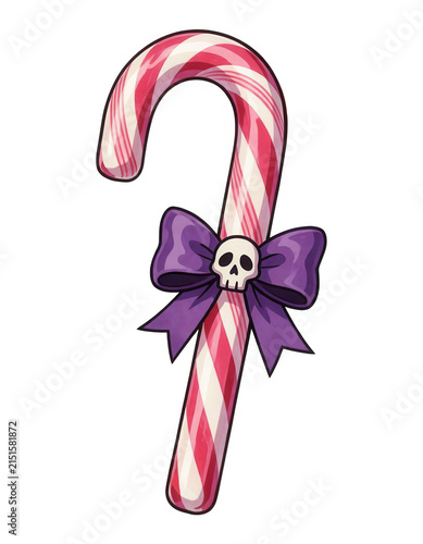 Candy Cane with Skull Bow Transparent Background