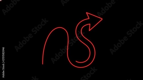 Glowing red curved arrow animation on black background representing direction, movement, navigation and forward motion