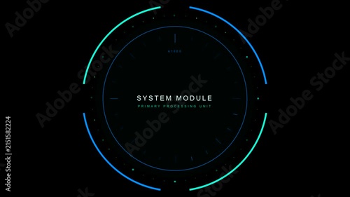 Futuristic quantum system interface animation with glowing circular HUD elements and digital technology display