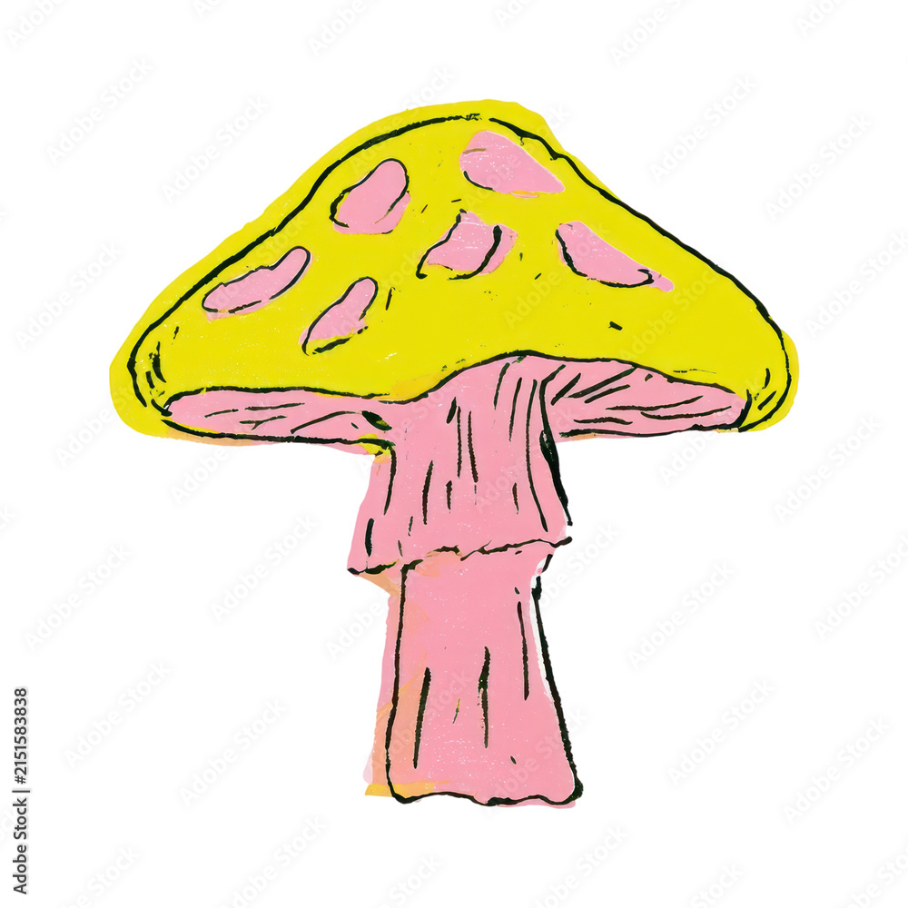 Fototapeta premium Hand-drawn pink and yellow mushroom PNG on transparent background