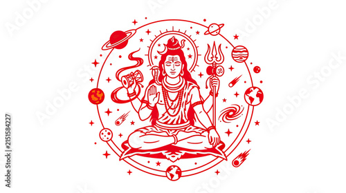 Cuadro en lienzo Shiva Meditating Cosmic Universe Illustration