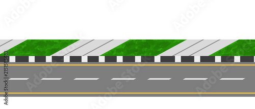 Obraz na plátně Asphalt road side view with green grass median strip and striped curb for game l