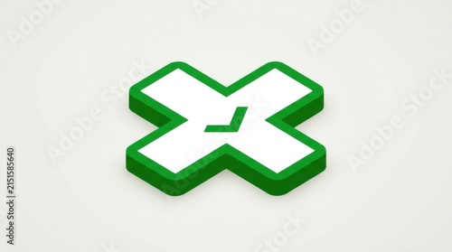 Green Cross Mark Symbol On White Background With Shadow
