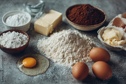 Cake Ingredients Arranged on Kitchen Counter for Homemade Baking