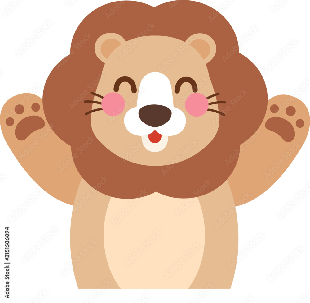 Obraz premium Cute Happy Lion Raising Paws Cartoon Character