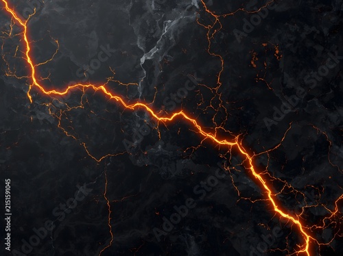 Glowing molten lava cracks on dark volcanic rock surface with dramatic orange light texture
