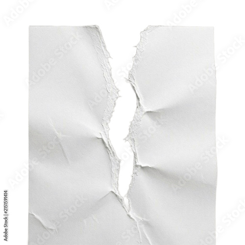 Two pieces of torn white crumpled paper isolated on a clean white background