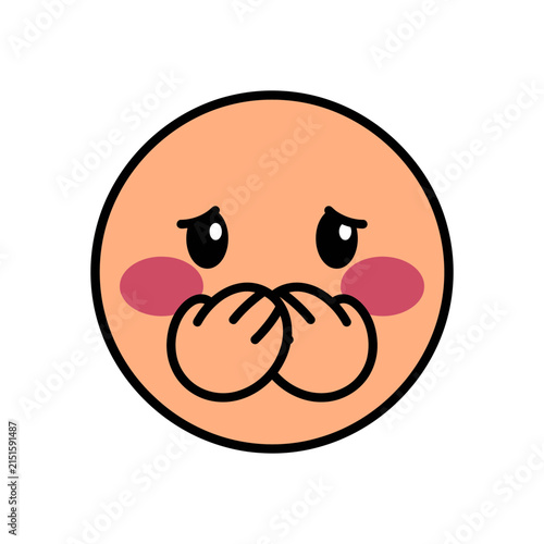 Bild auf Leinwand Cute Cartoon Emoji Covering Mouth with Hands