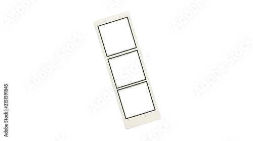 Vintage instant film strip with three blank frames, retro analog photo border, nostalgic white paper photography template isolated on Transparent Background