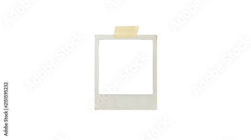 Vintage instant photo frame with adhesive tape, retro polaroid style border for scrapbooking, blank analog photography mockup isolated on Transparent Background