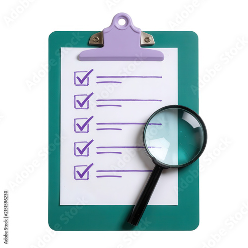 Clipboard Checklist with Magnifying Glass Transparent Background