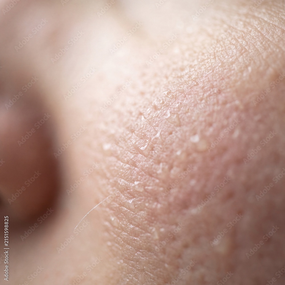 Fototapeta premium Macro portrait of human skin texture showing pore detail and pink tones
