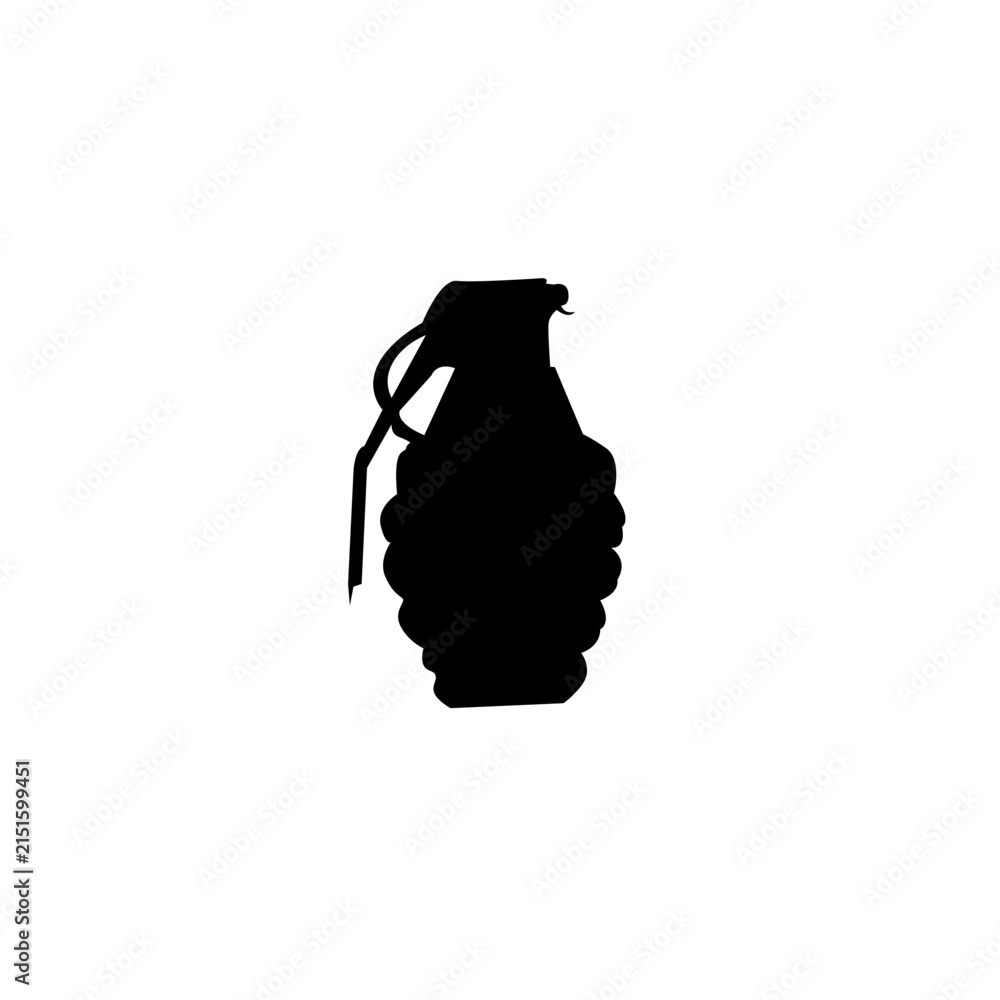 Obraz premium Black silhouette of a hand grenade weapon isolated on a white background for military combat and war concepts