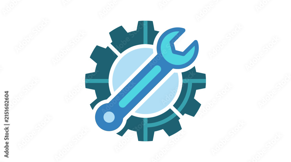 Obraz premium Blue Wrench and Gear Icon for Industrial Design.