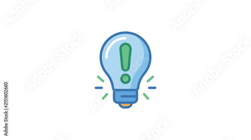 Bright light bulb with exclamation mark icon design.