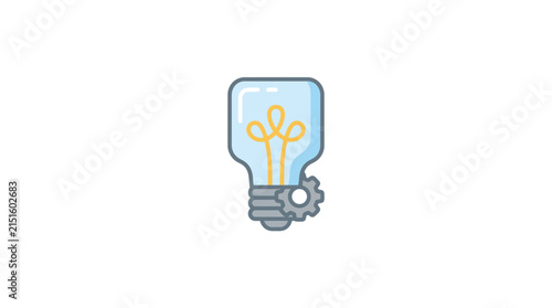 Bright light bulb with gears and idea symbol.