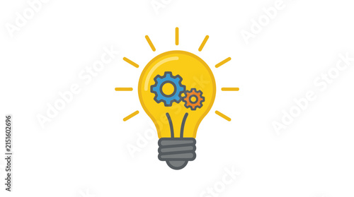 Bright light bulb with gears inside illustration.