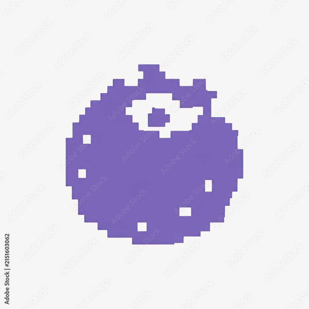 Fototapeta premium Pixelated purple fruit illustration on transparent background.