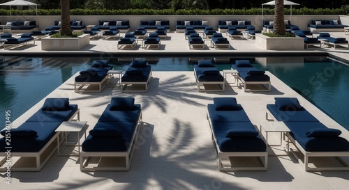 Luxury Resort Poolside Lounge Chairs Ready For Guests Vacation Paradise