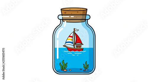 Sailboat Floating inside Glass Jar Vector Illustration