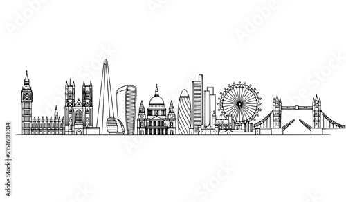 Minimal London Skyline Linear Landmark Line Art Vector Illustration
