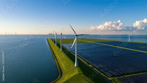 Wind Turbines Generating Clean Energy on a Sunny Day.
