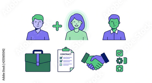 Hiring team and contract business deal vector illustration