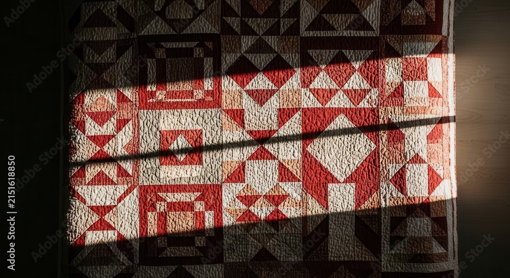 Fototapeta premium Intricate Handmade Quilt With Warm Sunlight Accents