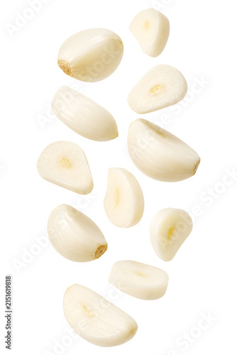 Garlic floating isolated on transparent background.