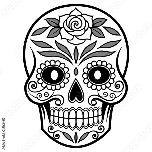 Traditional Mexican Sugar Skull Outline Graphic Clipart