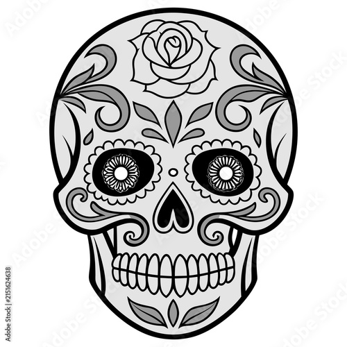 Dia De Los Muertos Floral Skull Vector Coloring Page Design