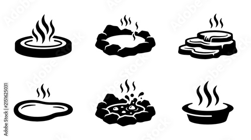 Foto Hot Spring Icons, Onsen Symbols, Geothermal Pool Graphics, Spa Water Elements, R